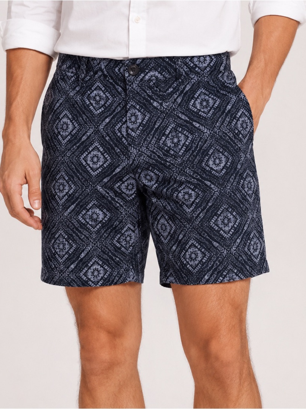 Lucky Brand Navy Printed Diamond Pattern Flat Front Shorts Men's Size 33 Waist